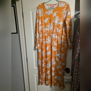 Floral Mustard Dress. 51 Inches Long. Size Xl. Only Worn Once.